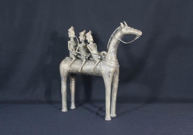 Bronze Sculpture of Horse with 3 Noblemen Musicians | 
Dogon, Mali, West Africa
